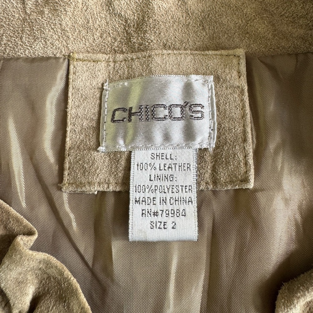 Chico’s Olive Green Genuine Suede Cropped Jacket with Ruffle Detail Large - Picture 5 of 11